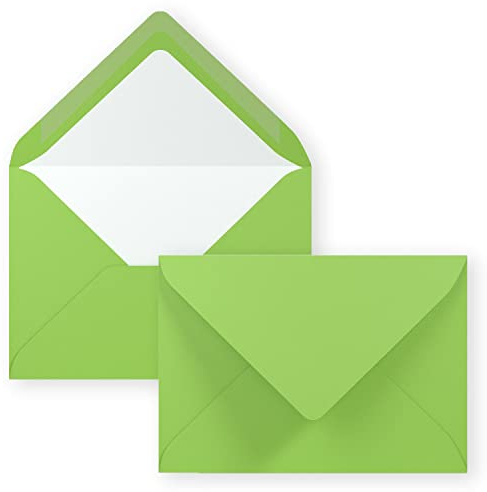 50x Kuverts in Hell-Grün - Brief-Umschläge in DIN B6-12,5 x 17,6 cm geripptes Papier - weißes Seidenfutter für Weihnachten & festliche Anlässe