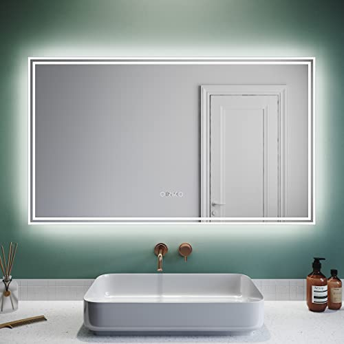 SUNXURY Badspiegel 120x70cm mit Beleuchtung und Uhr beschlagfrei LED Spiegel mit Bluetooth Spiegel mit Touch Badezimmerspiegel Kaltweiße IP44