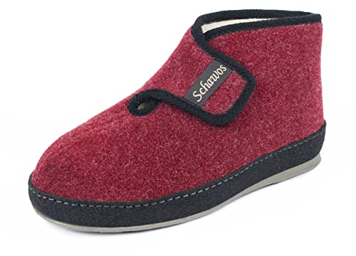 SCHAWOS Damen Filz Hausschuh 2060 warm gefüttert Schurwolle Klettverschluss Hausstiefel (Bordeaux, Numeric_39)