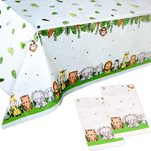 2 Stücke Dschungel Tiere Tischdecke, Safari Dschungel Tischdecke Kindergeburtstag Tischdecke Tiere Waldtiere Tischdecke Plastik Party Zubehör Tischdecke Rechteckige Kunststoff Tischdecke