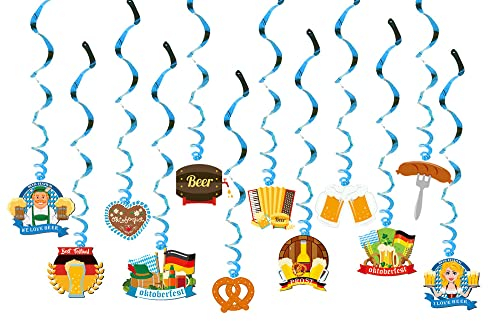 Oktoberfest Hängende Strudel Dekorationen,24 Stück Oktoberfest Deko Set,Oktoberfest Deckenhänger Wirbel Spiral Girlande für Bayrisch Deko Oktoberfest Party bayrische Deko