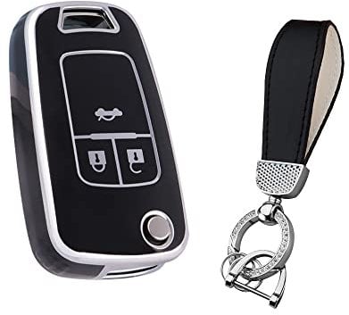 KUNIO Klapp Autoschlüssel Hülle Abdeckung Passt für Chevrolet Aveo Corsa Astra Zafira Mokka für Opel Insignia Karl Zafira Zubehör TPU Schlüsselanhänger Schlüsselcover Etui 3 Tasten Schwarz