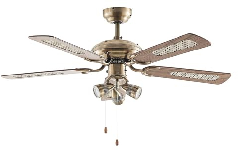 Lucande Deckenventilator mit Lampe Anariki (Landhaus, Vintage Rustikal) in Gold/Messing aus Metall (3 flammig GU10) - Ventilator Wohnzimmerleuchte