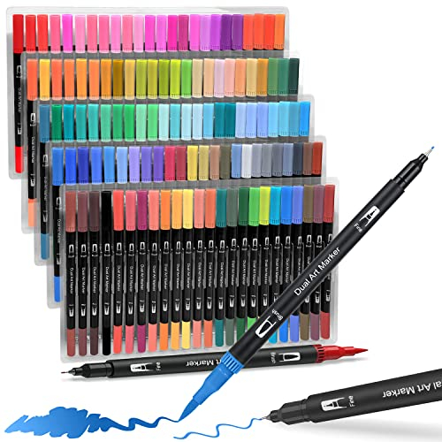 Dual Brush Pen Set:Filzstifte 120 Farben Pinselstifte Marker Fineliner Set Aquarell Farben Für Bullet Journal,Malbücher,Handlettering, Manga Kalligraphie stifte Malstifte Für Kinder und Erwachsene