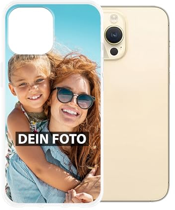 Personalisierte Handyhülle für Apple iPhone 14 Pro Max - Individuell selbst gestalten mit Foto und Text - Transparente Hülle aus Silikon