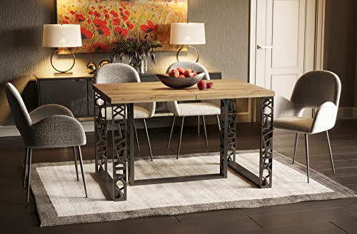 Endo-Moebel Esstisch Ewerest 130cm - 250cm erweiterbar EDEL Küchentisch Metallkufen gelochtes Design (Wotan Eiche)