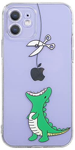 CHEORFAY iPhone 12 Case, Transparent Clear Flexible Soft Silicone TPU Bumper Buffer Shockproof Protective Cover with Cute Funny Pattern Design for iPhone 12 - Dinosaur