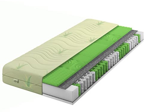 IZER Aloe Vera Taschenfederkernmatratze Massageschaum 90x200 x 21 cm 7-Zonen Federkernmatratze, Härtegrad H3 Reissverschluss