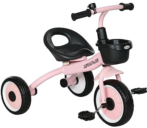 AIYAPLAY Trike for Kids Age 2+, Tricycle with Adjustable Seat, Basket, Bell, Pink