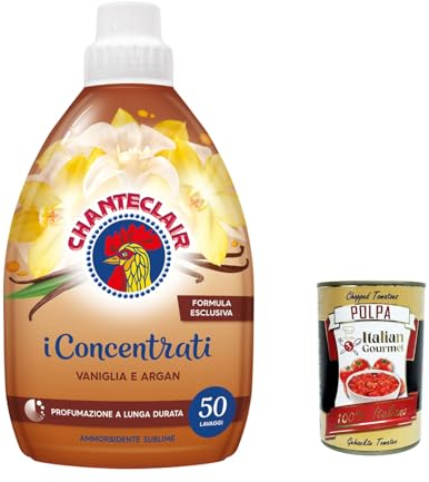 6x CHANTECLAIR i Concentrati Ammorbidente Vaniglia E Argan, Weichspüler mit Vanille und Argan 1000ml lang anhaltender Duft 50 Wäschen Waschmittel + Itlaian Gourmet polpa 400g