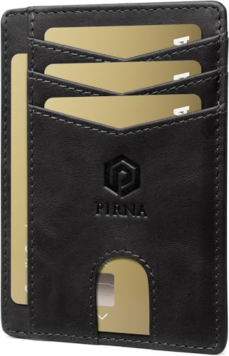 Porte-Cartes de Crédit pour Homme en Cuir Ciré | Portefeuille Slim Fin | Protection RFID | Élégant et Minimaliste Noir