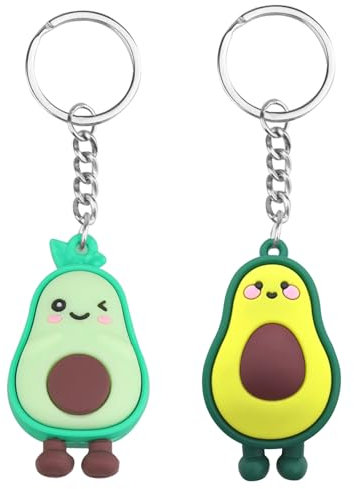 DAJISI 2 Stück Avocado Schlüsselanhänger, Schlüsselanhänger Paar Gummi Schlüsselkette Avocado Schlüsselanhänger Kette für Valentinstag und Geburtstagsgeschenke für Jungen und Mädchen