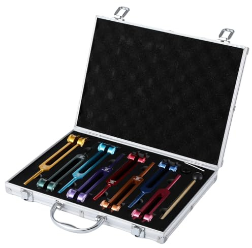Tuning Fork Set, 8 Color Solfeggio Tuning Forks for Healing with Hammer, Weighted Tuning Forks for DNA Healing, Sound Therapy, Yoga, Reiki, Meditation