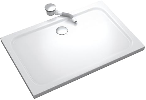 MOG Duschwanne SHIMMER 70x150 cm - Flache rechteckige Duschtasse aus langlebigem Sanitäracryl in Weiß, inkl. Ablaufgarnitur (Siphon) mit Geruchsverschluss