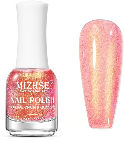 MIZHSE Glitter Nagellack Schnelltrocknend Oil Based Nail Polish Gel Ohne UV Lampe Langanhaltend Formel die Schnell Trocknet, Neon Rot - 1 x 15 ml