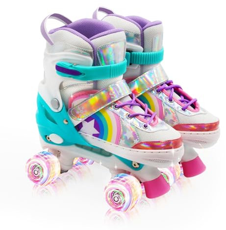 TENBOOM Verstellbare Rollschuhe für Mädchen und Frauen, alle 8 Rollen der Mädchen-Skates glänzen, sicher und lustig beleuchtet für Kinder