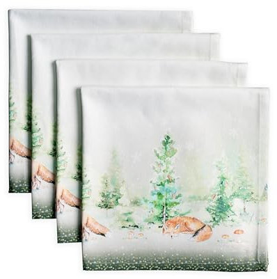 Maison d' Hermine Cloth Napkins Set of 4 100% Cotton Everyday Reusable Square Napkins Cloth Washable, Dinner, Party, Wedding, Restaurant (Winter Mornings, 45 CM x 45 CM)