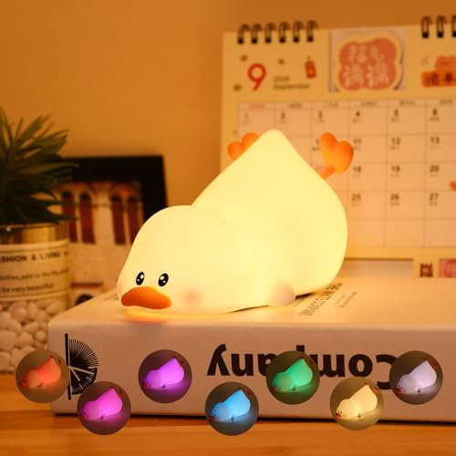 Tremdwoto ente Nachtlicht,7 Farben Spaß Nachtlicht für Kinder Entenlampe 1/3 Stunde Timer Duck Light USB Wiederaufladbar Dimmbar Kinderzimmer Lampe Geschenk für Kind Kleinkind Kawaii Schlafzimmer