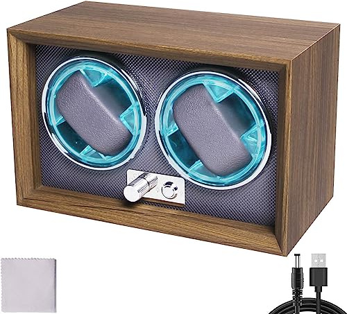 Benessit Automatik Uhrenbeweger Box Automatische Uhrenbox, quadratisch nussbaumfarbenes uhrengehäuse, 4 Drehmodi Uhrenkasten Watchwinder mit Ultra-leiser Motor Für 1/2 Uhren (2 Slots)