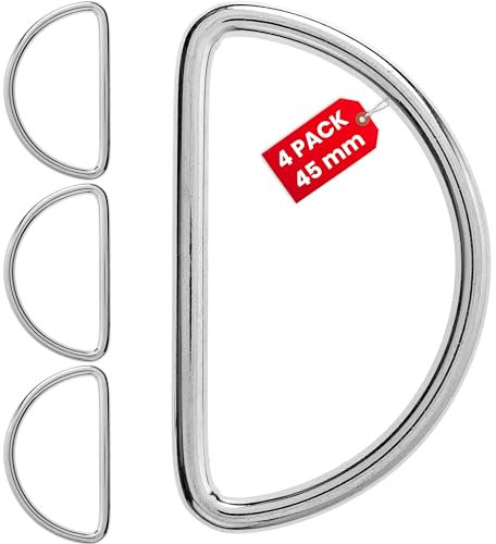 D-Ringe aus Metall, 4 Stück, für 45 mm breite Gurtbänder, Silber-farben, 3,5 mm starker Ring, Metallring geschlossen ohne Öffnung, halbrunder Ring vernickelter Stahl, D-Ring Schnalle für DIY, Gurte