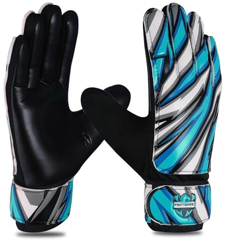 FIGHTSENSE Guanti da portiere di calcio per bambini,ragazzi,guanti da portiere di calcio,palmo in lattice da 4 mm, traspirante,supporto per il polso (Blu, Taglia 3 Adatto per 5-6 anni)