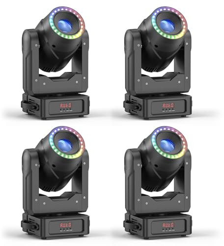 150W Moving Head Bühnenlicht, RGBW LED Gobo Licht dmx512 Spot Zoom Partylicht mit 13°-15° Fokuseffekt 7 Muster 7 Farben 3 Prisma für Bühne Disco DJ Bar Party Weihnachten 4PCS