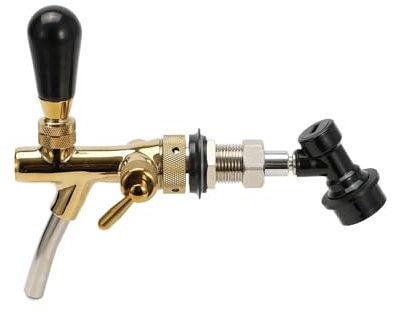 Elaboración de cerveza casera Grifo de cerveza con bola de bloqueo ajustable, control de flujo, vástago de rosca G5/8, grifo de cerveza ajustable, grifo de cerveza cromado Accesorios para el vino(Gold