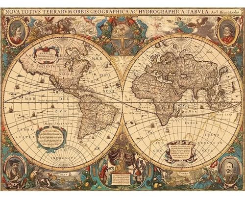 5D Diamond Painting Kit Completo,Mappa del mondo retrò Pittura Diamante per Adulti Bambini,DIY Round Cristallo Strass Ricamo Punto Croce Art Craft Pictures per Casa Parete Decorazione 100x150cm