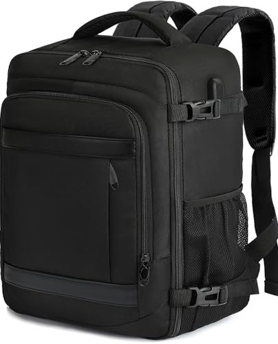 KLOSTAIN Cabin Bag 55x40x20cm Travel Backpack Hand Luggage Carry-ons Bag 44L Laptop Backpack Ruscksack for Airplanes Flight Cabin Bags Fit 17.3 Inch Laptop Black