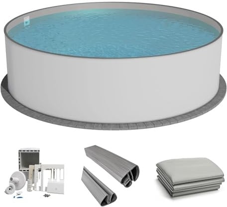 Fresh-Pool Profi Stahlwandpool Set rund, 500x150 cm, Stahl 0,8 mm weiß, Folie 0,8 mm grau, Einhängebiese