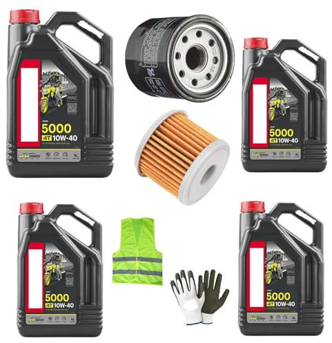 KOMPATIBEL MIT BETA Motor RR 125 Motard LC Service-KIT FÜR Motorrad 4 Liter ÖL 10W40 5000 4T HC-TECH Technology + ÖLFILTER MOTORÖLWECHSEL