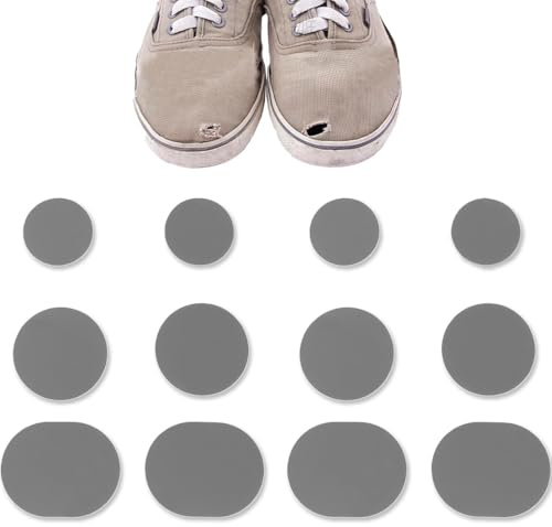 AFCJLTO 12 pcs Zapatos Parche De Roto, parches autoadhesivos redondos para reparar zapatos rotos, para Reparación de Orificio de Zapatilla, Reparación De Daño En El Calzado, Soluciona Agujeros, gris