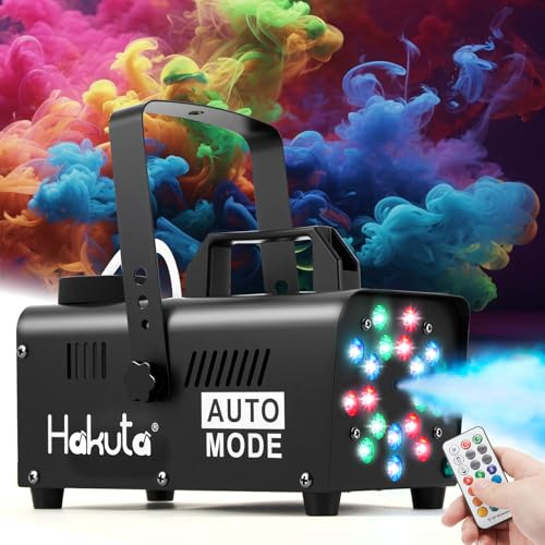 Hakuta Fog Machine,18 LED Lights,Smoke Machine Automatic | Smoke/Fog Machine, 18 Colorful LED Lights, Racing/Jumping LED Modes, For Halloween, Christmas, Weddings, Stage, DJ, Parties