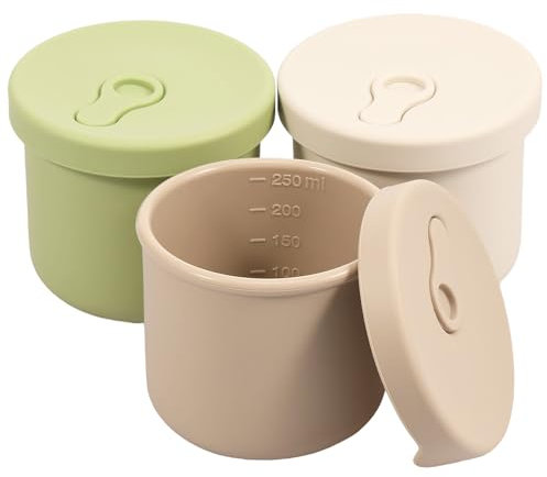 BAODBF 3 fiambreras redondas de 250 ml, vasos de cereales para llevar, pequeños recipientes redondos con tapa, recipiente de hielo para cocina, pícnic