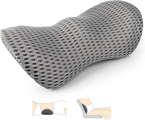 AgoKud Lumbar Pillow, Lumbar Support Pillow for Office Chair and Car Seat, Memory Foam Back Support Pillow for Lower Back, Adjustable Back Support for Traveling, Resting, Sleeping(Grey)