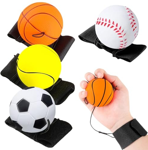 4 Stücke Springball mit Schnur Kinder,Tennisball mit Schnur,Ball an Schnur Kinder,Bounce Ball,Ballmit Gummiband,Moonball mit Band fürKinder,Erwachsene Spielen&Handgelenkübungen,Langlebiges Material