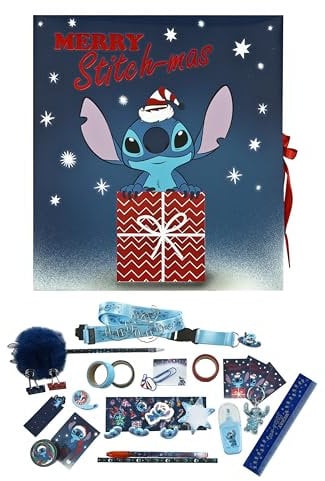 Undercover - Adventskalender Disney Stitch - Faltbare Box mit Schleife - 24 kreative Überraschungen - Bastelmaterialien und Schreibwaren - Geschenkartikel