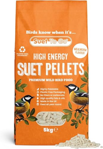 Suet To Go Mealworm Suet Pellets 5kg Plastic-Free Bag - High Energy Wild Bird Food, Protein & Fat, Attracts Robins & Tits