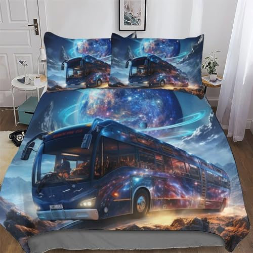 LCWWW Bus Bedding 2teilig 3D Bettbezug Mit Kissenbezug, Mikrofaser, Bettbezüge Set Bettwäsche Für Erwachsene Kinder Single(135x200cm)