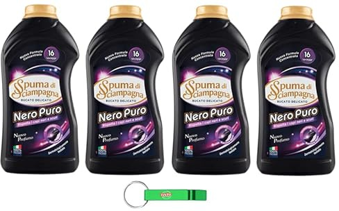4x Spuma Di Sciampagna Waschmittel Nero Puro - Flüssigwaschmittel mit konzentrierter Formel ideal für schwarzen dunklen Kleidungsstücken 16 Wäschen 800ml + Beni Culinari Kostenloser Schlüsselanhänger