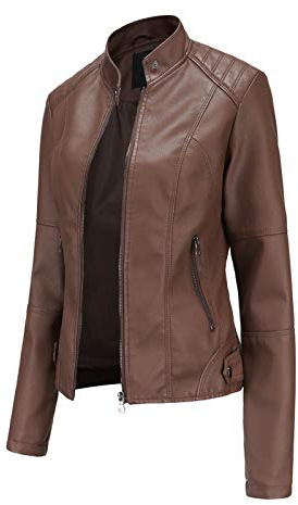 Lederjacke Damen Kurz Bomberjacke Damen Herbst Leder-Look Jacke Mit | Reißverschluss Und Druckknopf Einfarbig Stehkragen Übergangsjacke Lederoptik Wasserdicht Pilotenjacke Oberteile Blazer