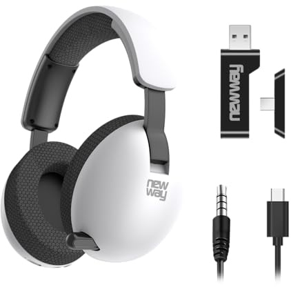 NEWWAY NH251 - Auriculares inalámbricos con micrófono retráctil, triple modo WiFi de 2,4 GHz/BT/Jack 3,5 mm, receptor USB/USB-C, para PC, ordenador portátil, smartphone, consolas, tablet y Mac (blanco