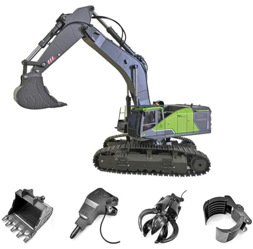 Brickaro Pelle d'ingénierie RC pour adultes, échelle 1/14 22 CH 2,4 G 4 en 1 multifonctionnelle en alliage RC modèle de voiture d'ingénierie avec broyeur/grappin de bûches/excavatrice 3 modes, pour
