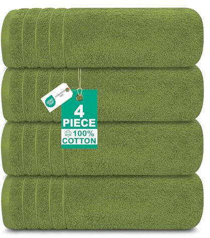 100% Cotton Extra Large Bath Towels Set of 4 (76x152cm) - Forest Green | 450 GSM Hotel Quality Towel, Super Soft, Lightweight, Quick Dry & Highly Absorbent Bathroom Bale Towels | OEKO-Tex Standard