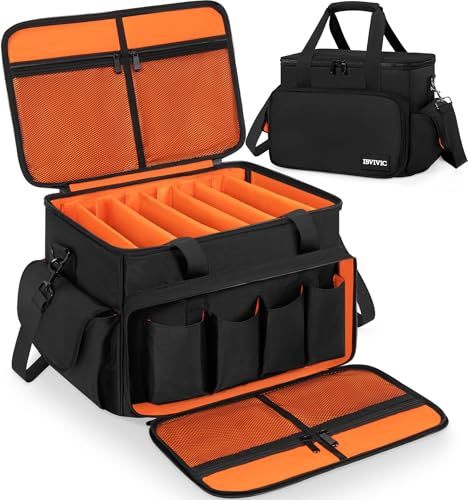 FREEAMG DJ Tasche, 1680D Nylon DJ Gigbag mit Abnehmbaren Trennwänden und Boden, DJ Kabel Organizer Tasche für Professionelle DJ Ausrüstung, Musikinstrumente und Zubehör, Orange (Mittlere)