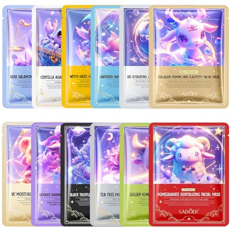 12 Pièces Masque Visage, Masque Visage Drole Avec un Motif de Douze Constellations