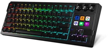 Tosuny 75% Mechanische Gaming Tastatur, RGB Backbeleuchtungsmechanische Mechanische Tastatur mit Heißem Rotem Schalter, 6 LCD Makro programmierbare Tasten, 3 Schalttasten, 78 Taste (Black)