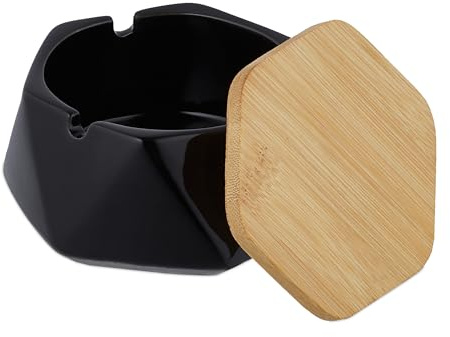 2 x askkoppar med lock, keramik, utomhus och inomhus, B x D: 11,5 x 10,5 cm, vindaskuggar, svart/natur