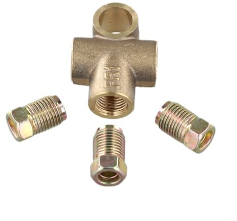Tuyau de frein en T 3 voies avec 3 écrous M10 mâles courts pour raccord de tuyau de frein en cuivre de 1,9 cm