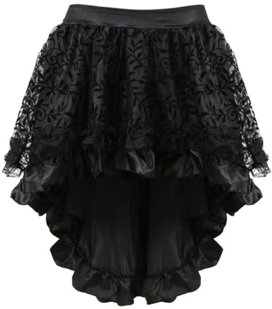 Damen Steampunk Rock Asymmetrische Chiffon Spitze Tüllrock Übergrößen für Party Karneval Kostüm